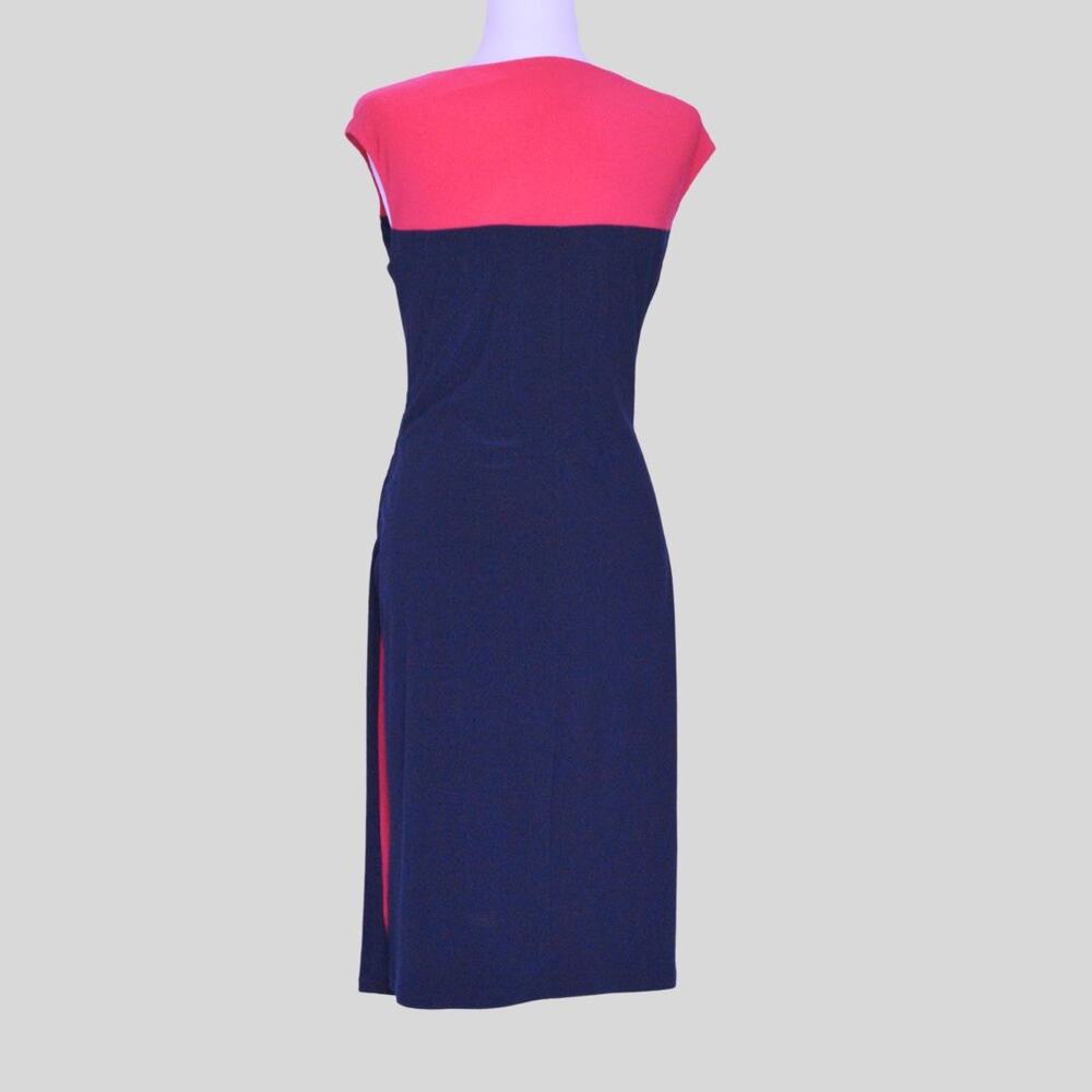 RALPH LAUREN Jersey Ruched Dress Pink/Navy Size 16 - Picture 4 of 9